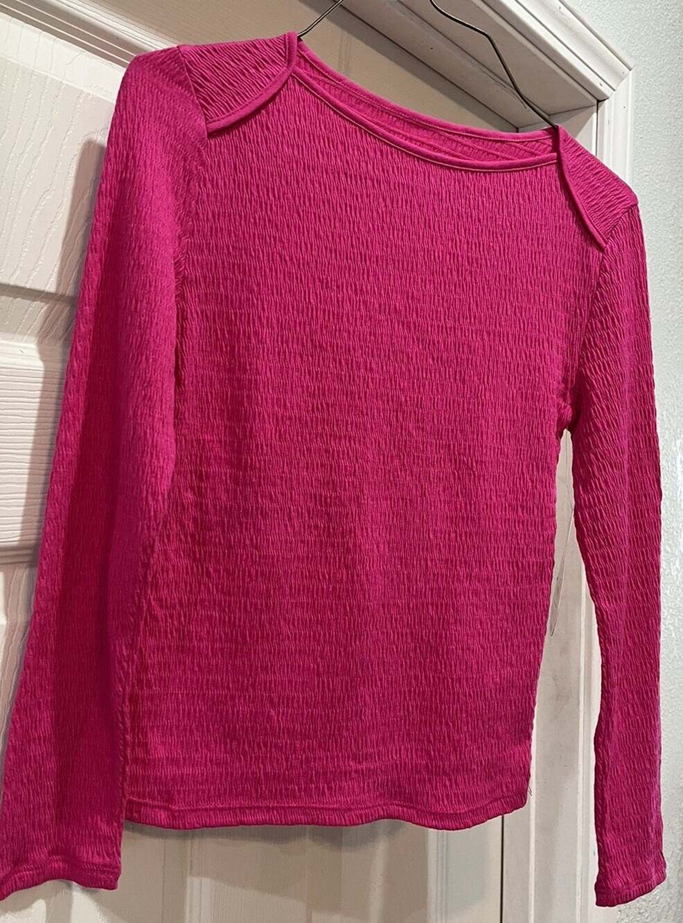 Wonder Nation Girl's Hot Pink Medium 7-8 Long Sleeve Texture Tee